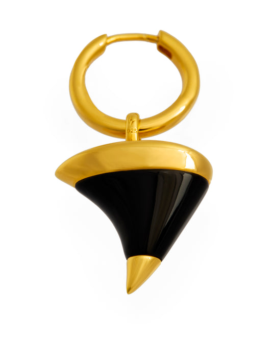 MIDNIGHT THORN HUGGIE WITH CHARM - Small Black Onyx Earring