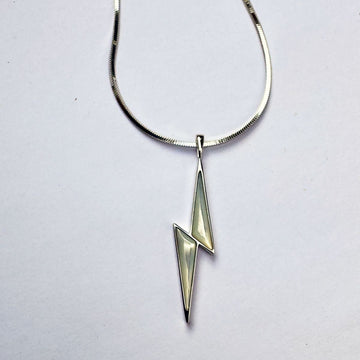MOTHER OF PEARL LIGHTNING BOLT PENDANT – Rhodium-plated Silver Necklace
