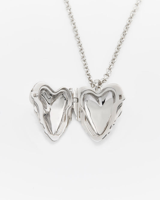 WILD THORN HEART LOCKET RHODIUM SILVER - Large Necklace