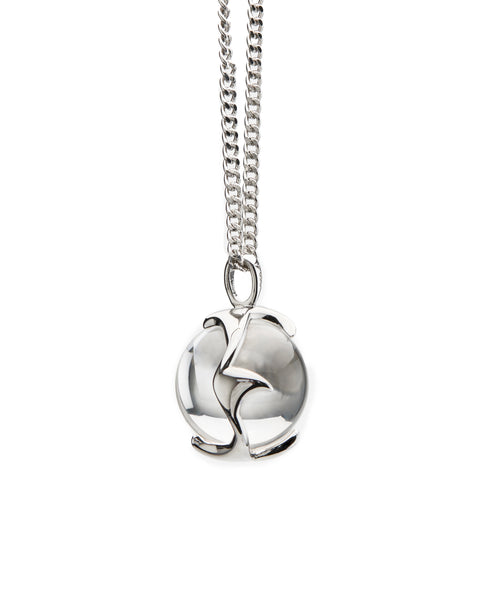 WILD MOON CLEAR QUARTZ NECKLACE RHODIUM SILVER- Spinning Pendant