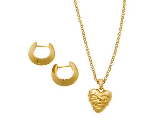 Gift Set - Wild Thorn Heart Small Necklace and Edge of Nature Huggies