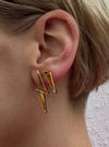 ear with 2 earrings in using the gemstone Citrine. The first earring is a full lightning Bolt shape and the 2nd earring is a half bolt (spark). Crafted from 18ct Gold Vermeil and Citrine.