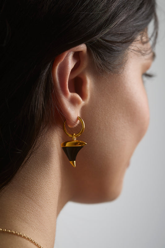 MIDNIGHT THORN HUGGIE WITH CHARM - Small Black Onyx Earring