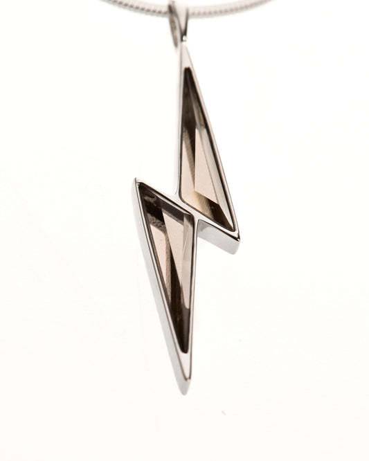 SMOKEY QUARTZ LIGHTNING BOLT PENDANT – Rhodium-Plated Silver Necklace