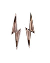 Pair of silver smokey quartz lightning bolt earrings on a white background