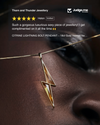 Gold lightning bolt pendant on a dark background with a jewelry brand and rating visible.